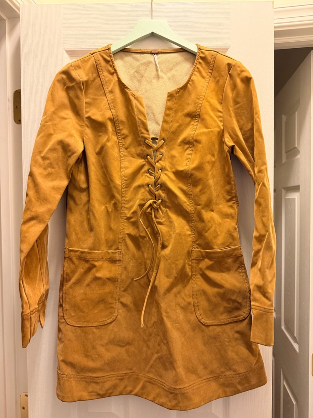 Free People Golden-Tan Suede-Trim Tunic